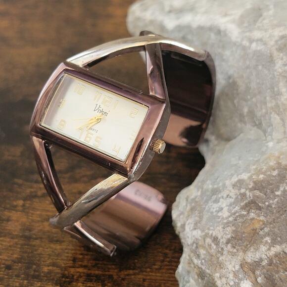 Vintage Watches Vivani Geometric Bronze Silver Quartz Modern Art Deco Style - Picture 2 of 10